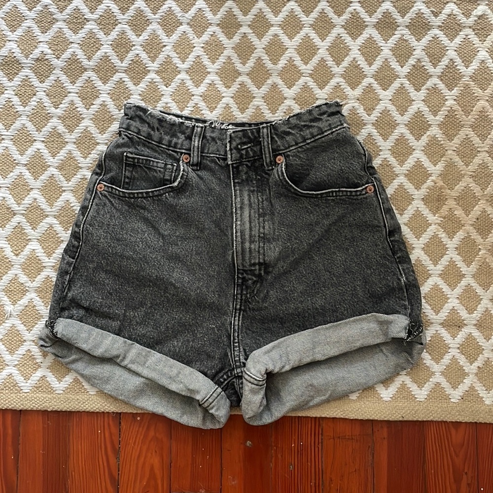 Distressed black Zara high waisted denim shorts